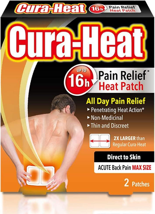 Cura-Heat Acute Back Pain Max Size Direct to Skin Patches Pack of 2 - welzo