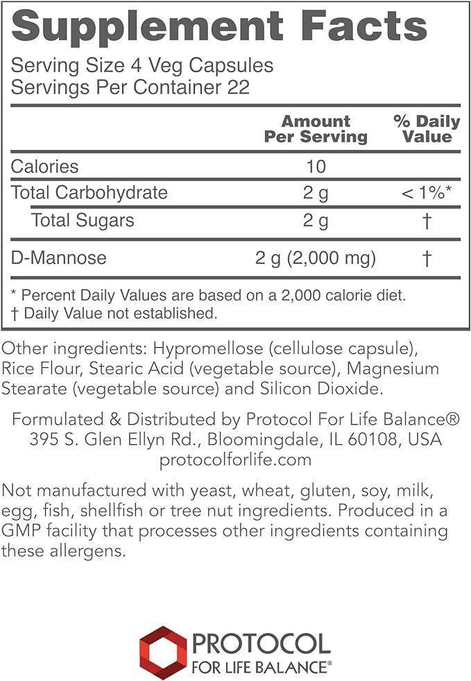 D-Mannose 500mg 90 vegcaps - Protocol For Life Balance - welzo