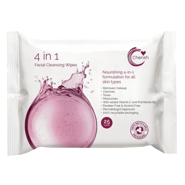 Cherish 4 in 1 Facial Cleansing Wipes Pack of 25 - welzo