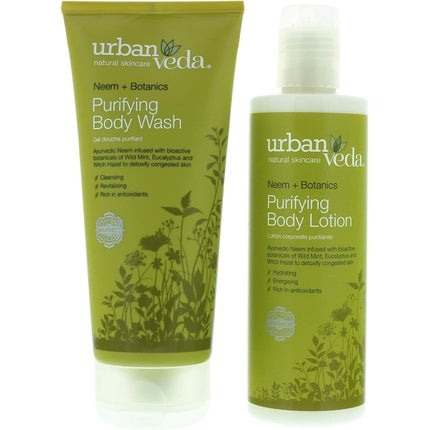 Urban Veda Purifying Bath & Body Gift Set for Oily and Acne Prone Skin - Includes Body Wash 200ml and Body Lotion 250ml