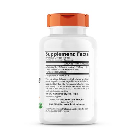 Melhor Ashwagandha do médico com sensoril 125 mg 60 cápsulas vegetarianas