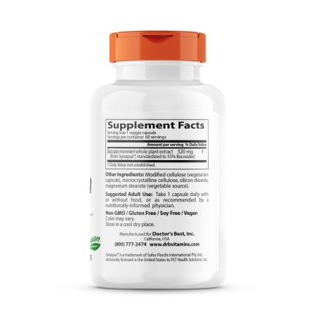 Ārsta labākā bacopa ar Synapsa 320 mg 60 veggie kapsulām