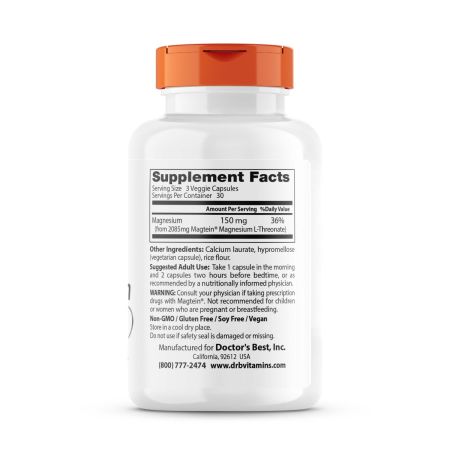 Le meilleur magnésium cérébral du médecin avec des capsules végétariennes de Magtein 50 mg 90