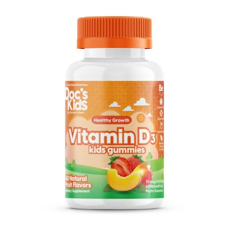 Doktorovy nejlepší Doc's Kids, Vitamin D3 Gummies, Veškeré přírodní ovoce, 25 mcg (1 000 IU), 60 přírodních ovocných pektinů