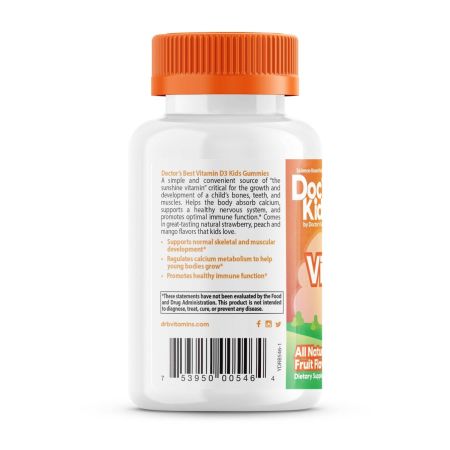 Les meilleurs enfants du doc ​​du médecin, des gammies de vitamine D3, tous des fruits naturels, 25 mcg (1 000 UI), 60 Gummies de pectine de fruits naturels