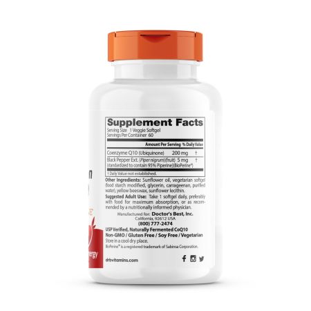 Cea mai bună absorbție ridicată a medicului Coq10 cu bioperină 200 mg 60 softgels veggie