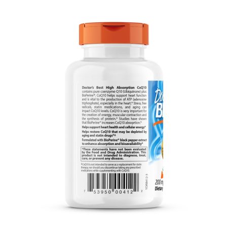 Cea mai bună absorbție ridicată a medicului Coq10 cu bioperină 200 mg 60 softgels veggie