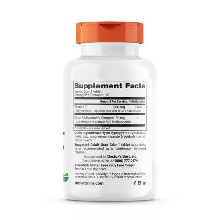 Ārsta labākā augstā absorbcijas C vitamīns ar Purewayc 500 mg 60 tabletes