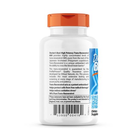 Ο καλύτερος γιατρός υψηλής ισχύος Transresveratrol 600, 600 mg 60 veggie κάψουλες