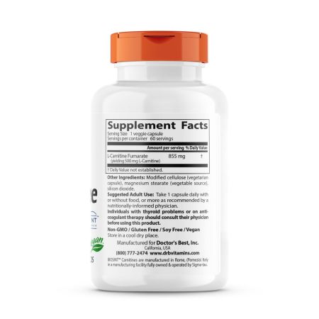 El mejor fumarato de Lcarnitina del médico con carnitinas de biosint, 855 mg 60 cápsulas vegetarianas