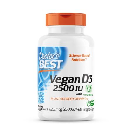 Doctor's Best Vegan D3 with Vitashine D3, 2,500 IU 60 Veggie Capsules