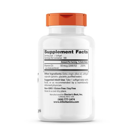 Ārsta labākie vitamīna D3 50 mcg (2000 SV) 180 SoftGels