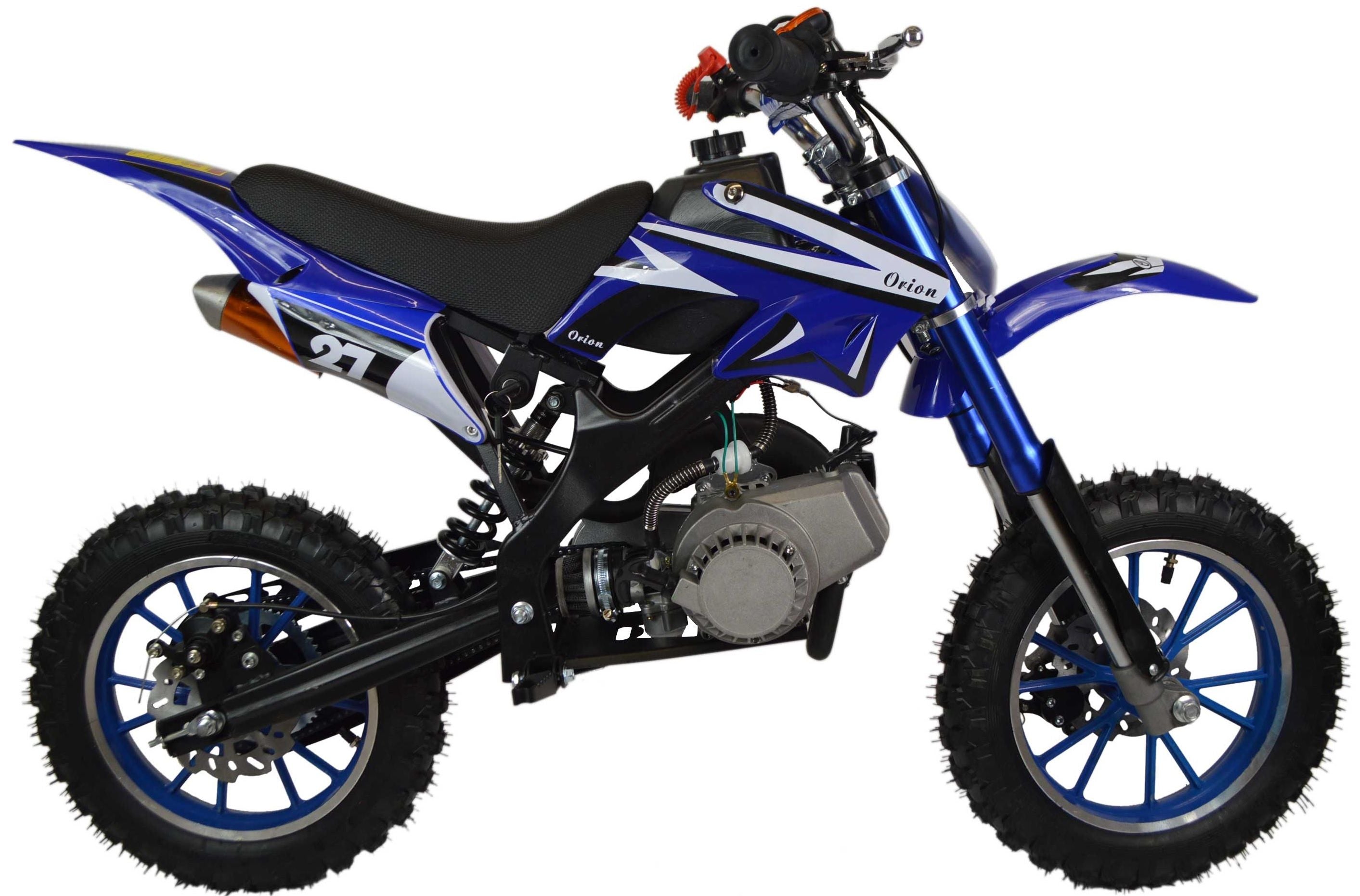Petrol Mini Dirt Bike for Kids 50cc – Pull Start, 2-Stroke Engine, Vented Disc Brakes, Ages 6–12 – Blue