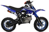 Petrol Mini Dirt Bike for Kids 50cc – Pull Start, 2-Stroke Engine, Vented Disc Brakes, Ages 6–12 – Blue