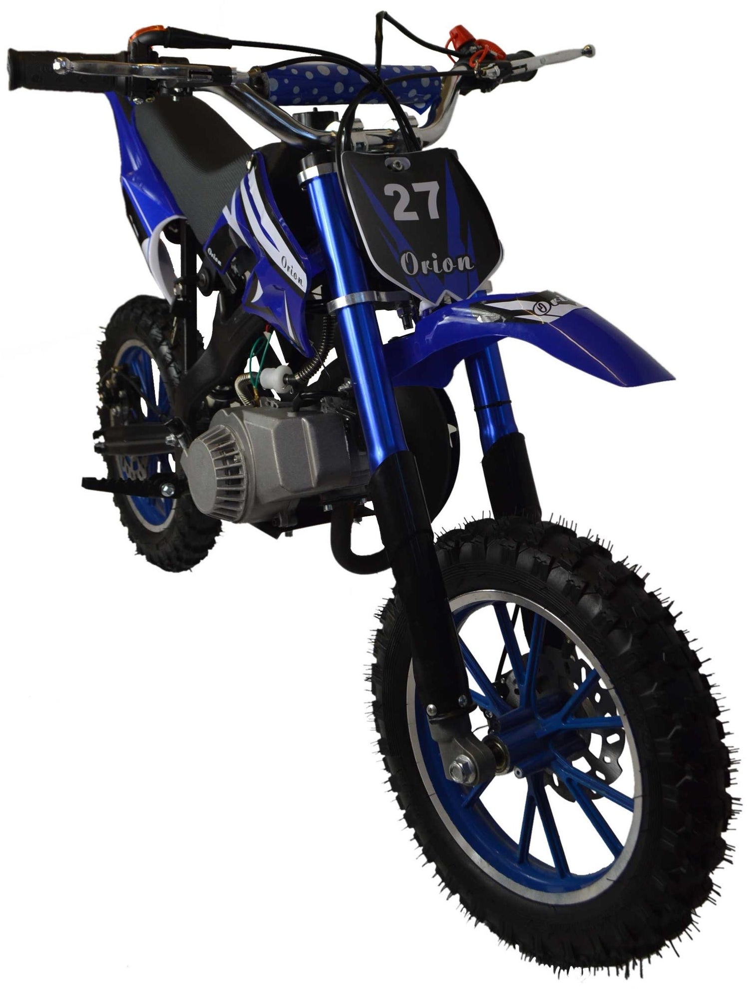 Petrol Mini Dirt Bike for Kids 50cc – Pull Start, 2-Stroke Engine, Vented Disc Brakes, Ages 6–12 – Blue