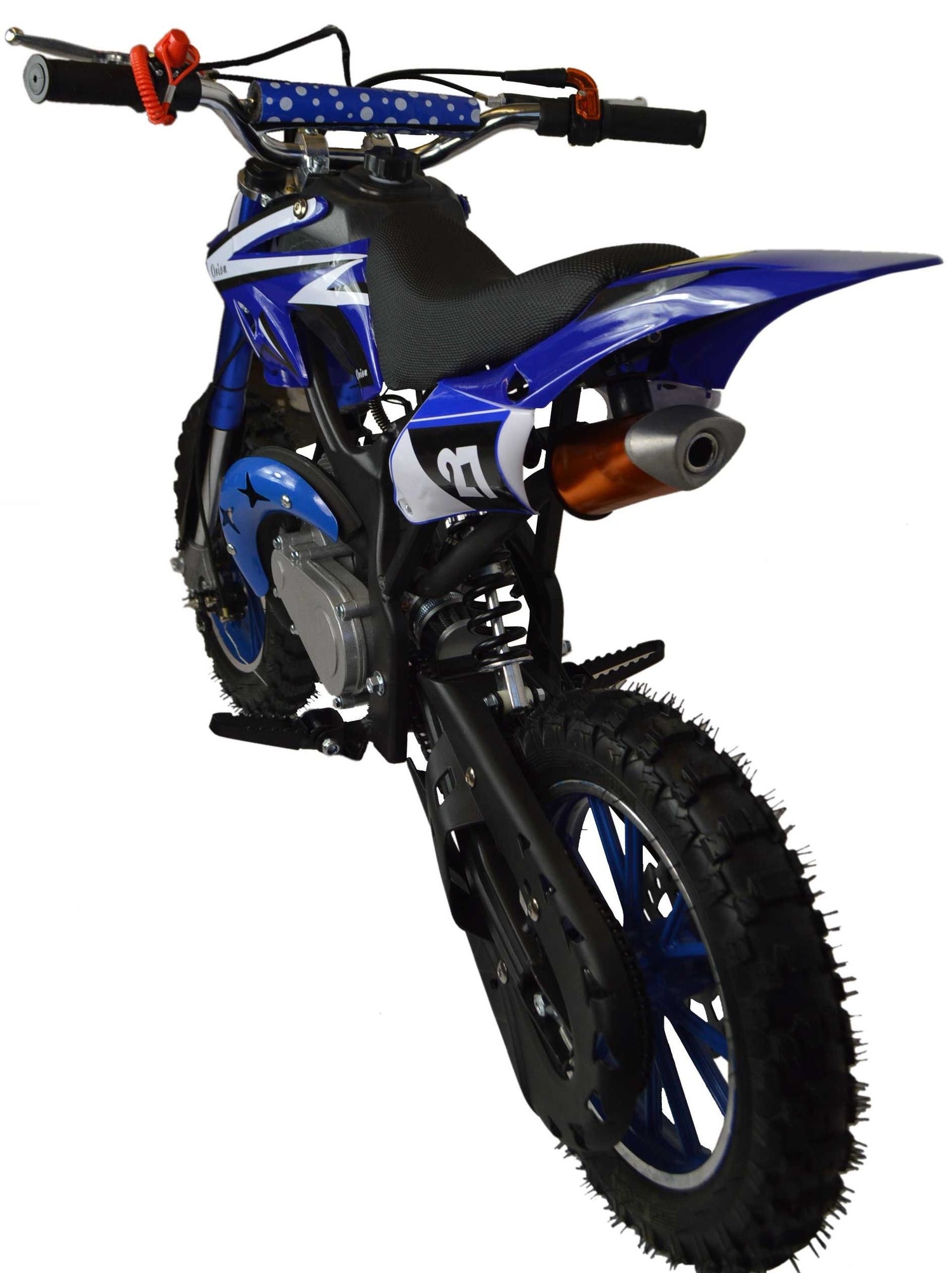 Petrol Mini Dirt Bike for Kids 50cc – Pull Start, 2-Stroke Engine, Vented Disc Brakes, Ages 6–12 – Blue