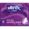 Ultrex Ultra Night Sanitary Pads with Wings Pack of 8 - welzo