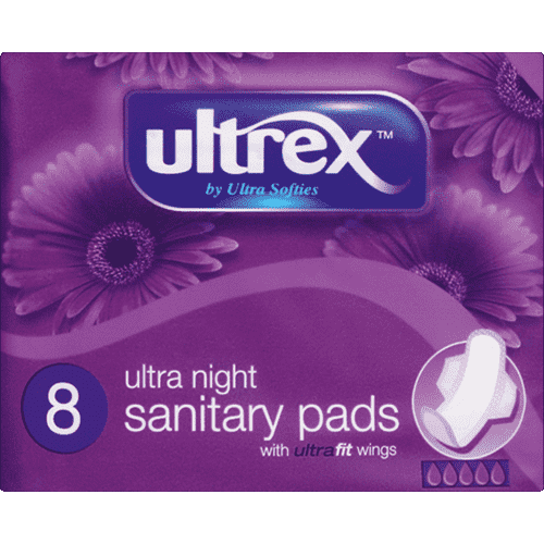 Ultrex Ultra Night Sanitary Pads with Wings Pack of 8 - welzo