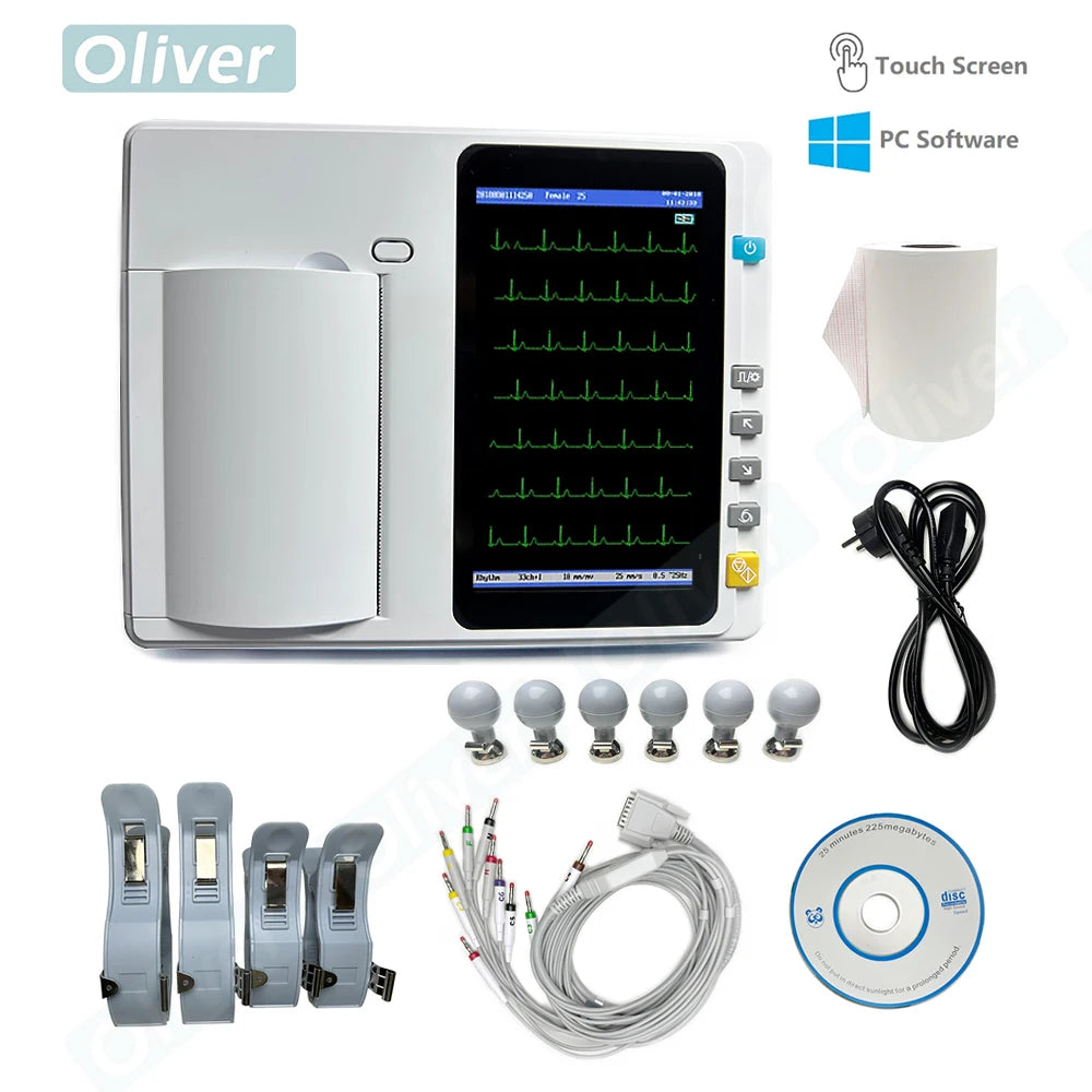 7 Inch Touch Screen Display Hospital Digital 3/6 Channel 12 Leads ECG/EKG Machine Electrocardiograph With Software ECG300/600