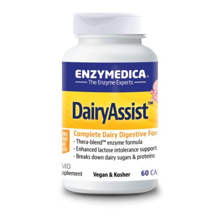 Enzymedica Dairy Assist 60 cápsulas (etiqueta do Reino Unido)