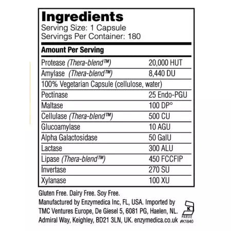 ENZYMEDICA Digest Basic 180 Capsule (Etichetta del Regno Unito)