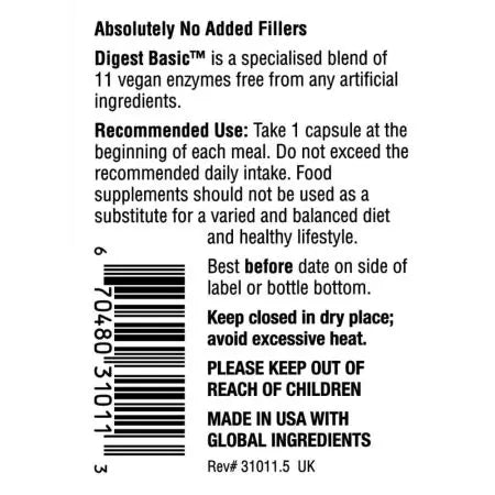 Enzymedica Digest Basic 90 -kapselit (Ison -Britannian etiketti)