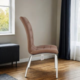 Cappuccino Faux Leather Dining Chairs Set of 4 – Eterno PU Chairs with Chrome Silver Legs