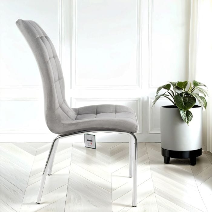 4x Eterno Velvet Luxueuze zachte donkergrijze eetkamerstoelen met zilveren benen