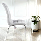 Light Grey Velvet Dining Chairs Set of 6 – Eterno High Back Luxury Chairs with Silver Chrome Legs