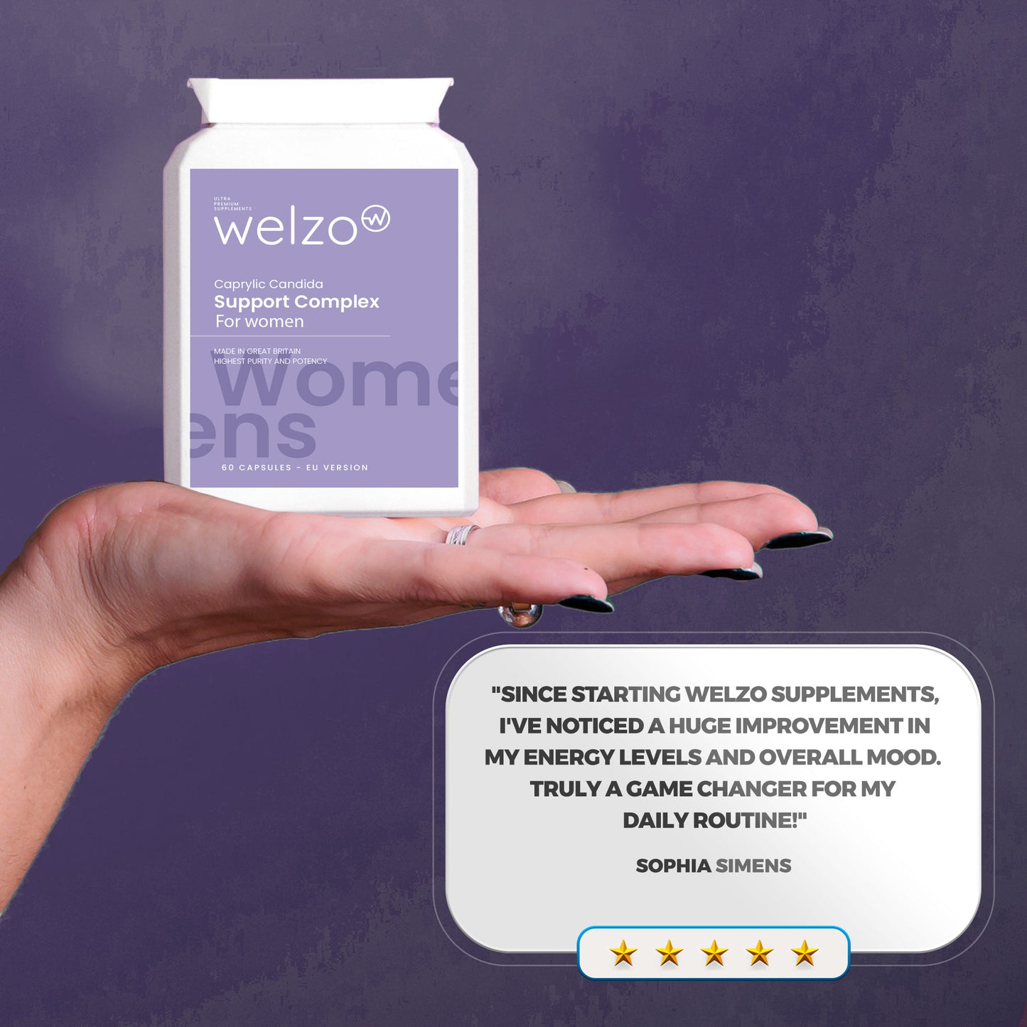 Welzo Caprylic Candida Support Complex for Women 60 Capsules - EU Version