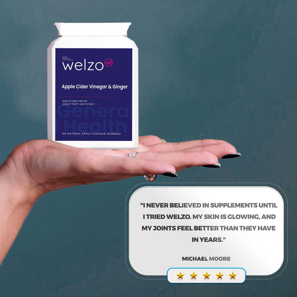 Welzo Apple Cider Vinegar & Ginger - 60 Natural Apple Flavour Gummies