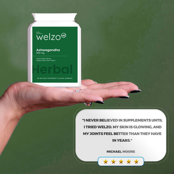 Welzo Ashwagandha 600mg - 60 Natural Raspberry Flavour Gummies