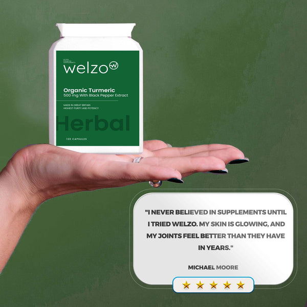 Welzo Organic Turmeric 500mg with Black Pepper Extract 120 Capsules