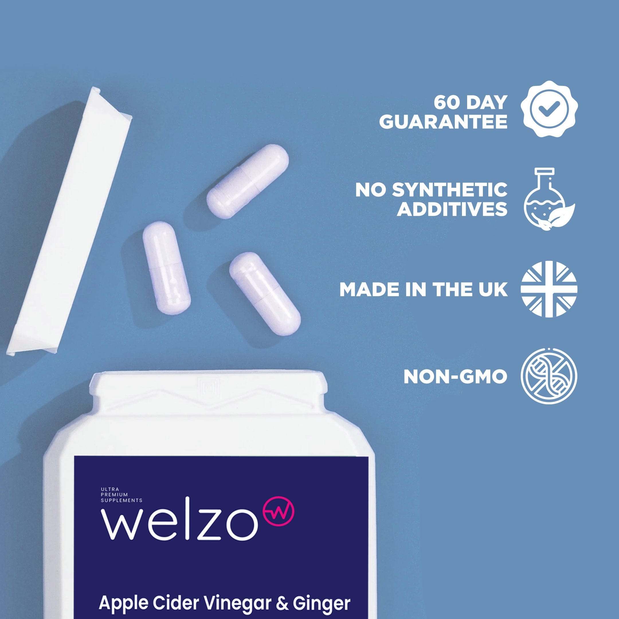 Welzo Apple Cider Vinegar & Ginger - 60 Natural Apple Flavour Gummies