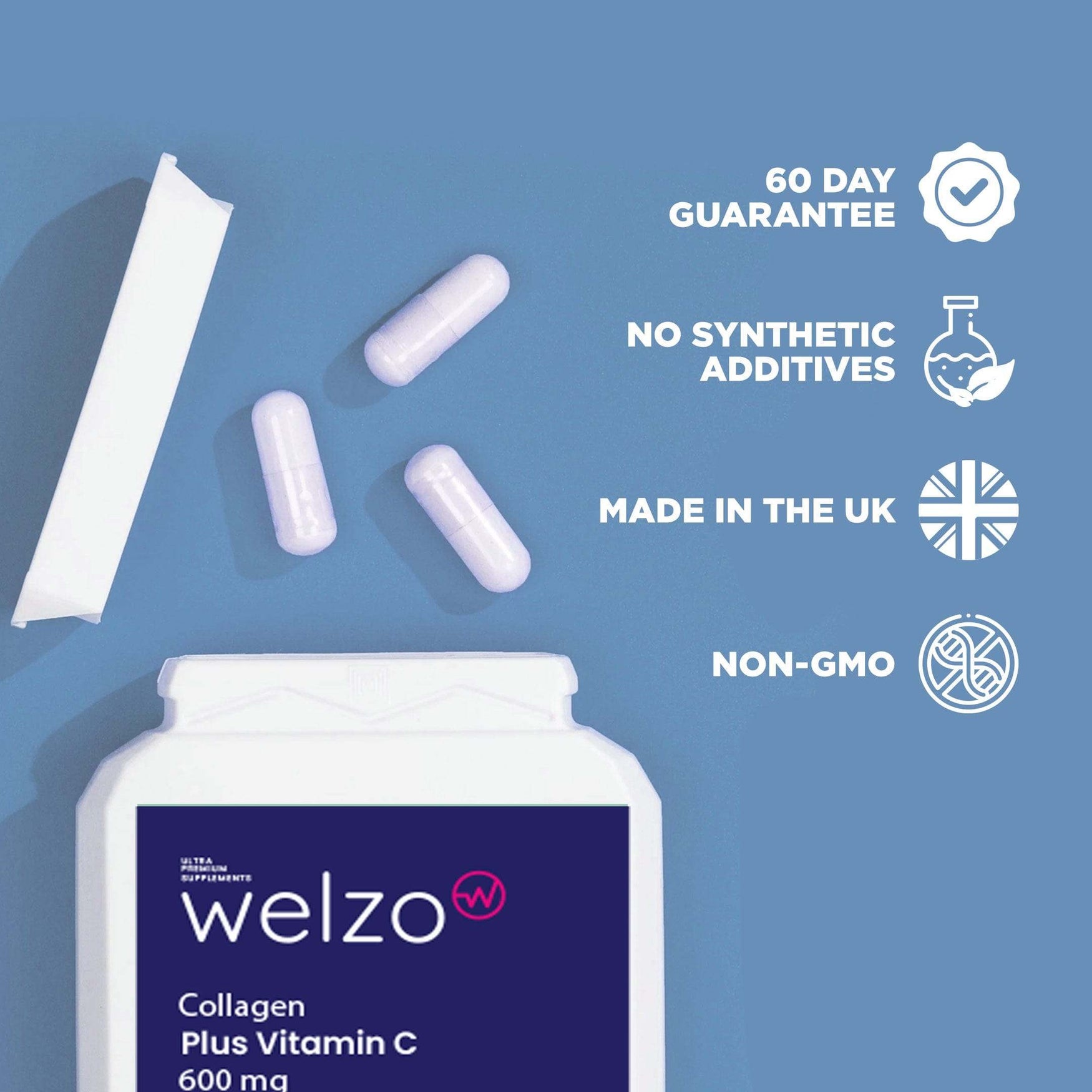 Welzo Collagen Plus Vitamin C 60 Capsules 600mg