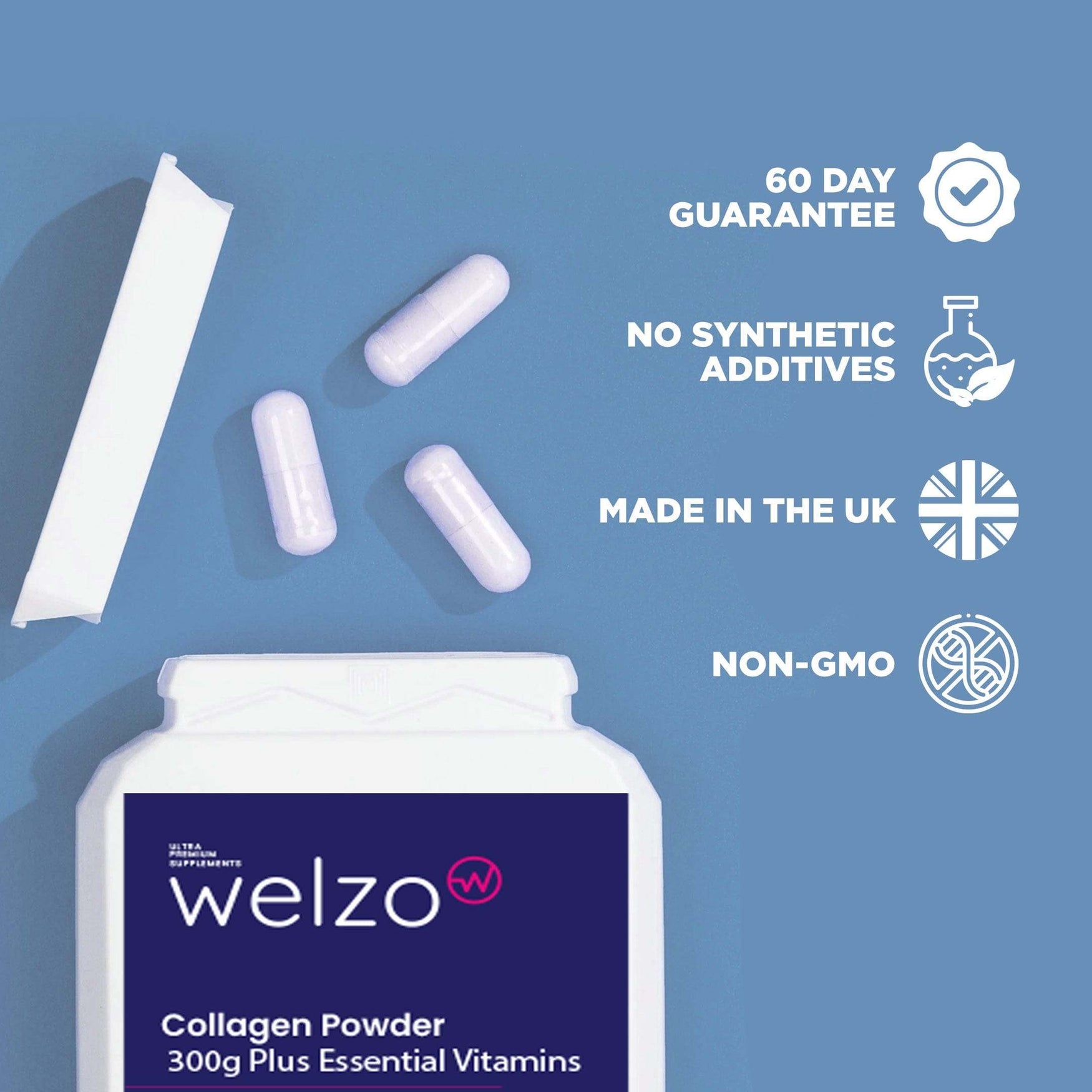 Welzo Collagen Powder 300g Plus Essential Vitamins - Orange Flavour