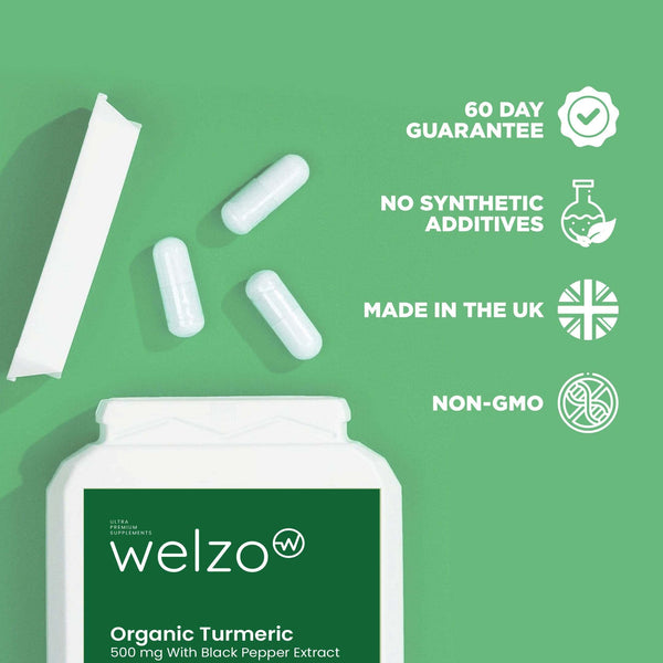 Welzo Organic Turmeric 500mg with Black Pepper Extract 120 Capsules