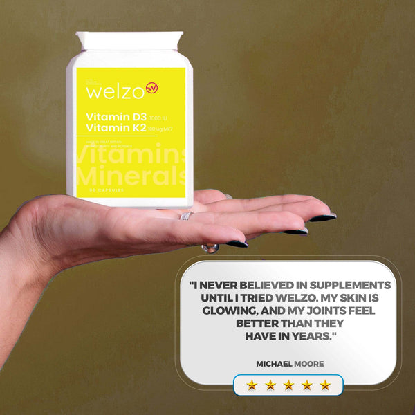 Welzo Vitamin D3 3000 IU and Vitamin K2 100ug MK7 90 Capsules