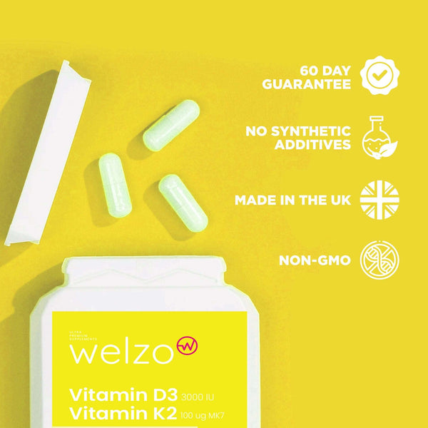 Welzo Vitamin D3 3000 IU and Vitamin K2 100ug MK7 90 Capsules