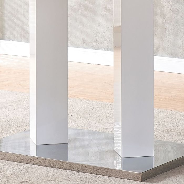 120cm White High Gloss Dining Table – Frias Modern Chrome Base & Chunky Legs