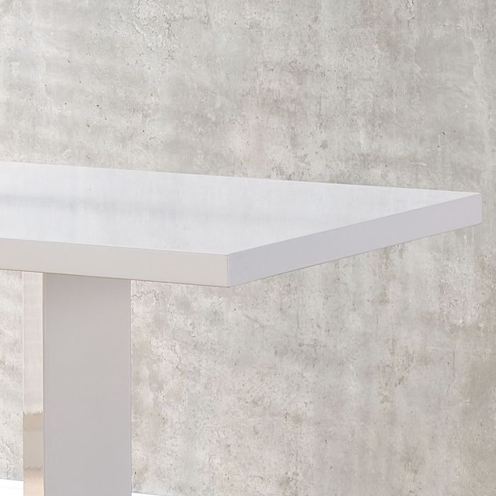 120cm White High Gloss Dining Table – Frias Modern Chrome Base & Chunky Legs