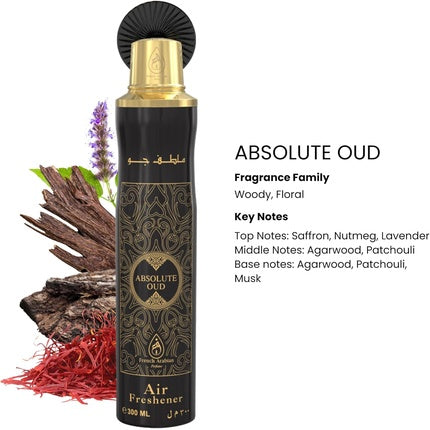 Absolute Oud Air Freshener by French Arabian Perfume 300ml Authentic Arabic Fragrance with Saffron Oud Patchouli Musk Long-Lasting Ozone-Friendly CFC Free Made in UAE