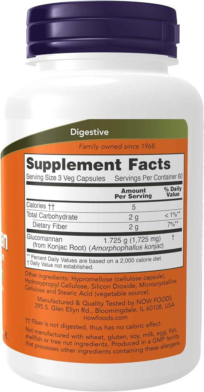 Glucomannan 575mg, 180 Capsules - Now Foods - welzo