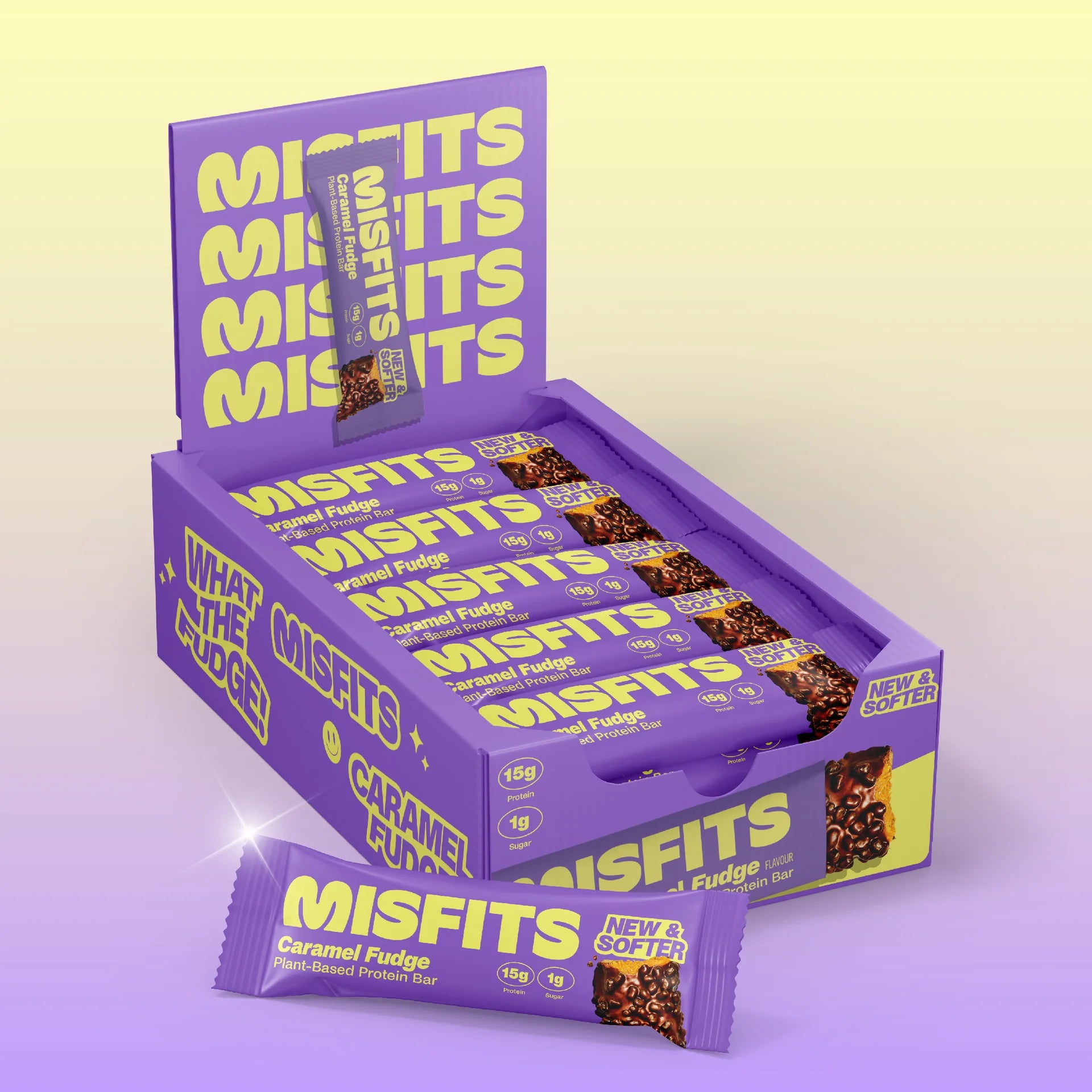 Misfits Health Misfits a base vegetale a base di caramello Fudge Protein Bar 50g