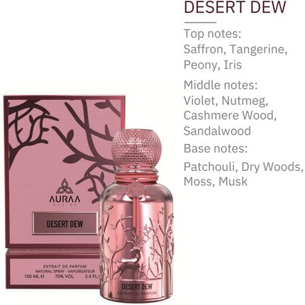 Desert Dew Extrait De Perfume 100ml by Auraa Desire Spicy Leathery Musky Fragrance for Men Patchouli Dry Woods Moss Musk Scents Long Lasting Eau de Parfum