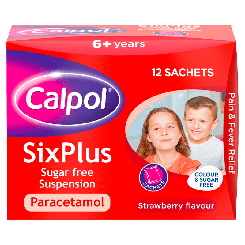 Calpol Six Plus Sugar-Free Strawberry Flavour Sachets 5ml Pack of 12 - welzo