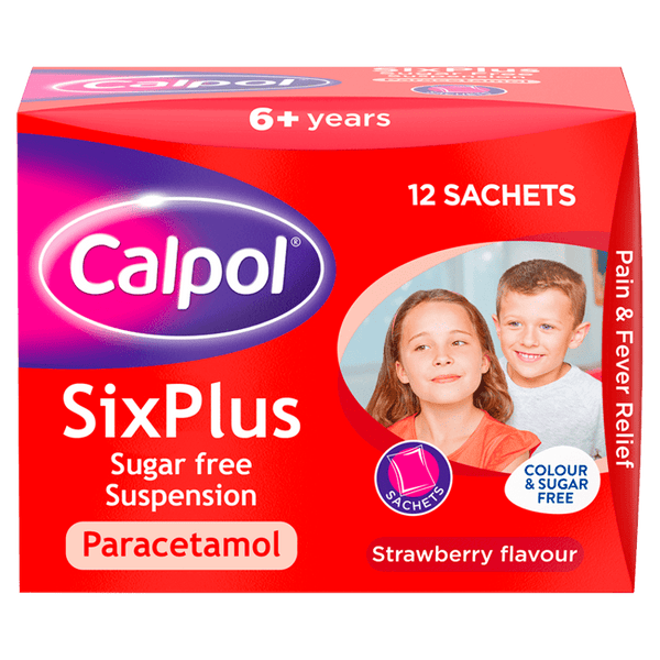 Calpol Six Plus Sugar-Free Strawberry Flavour Sachets 5ml Pack of 12 - welzo