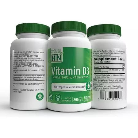 Gesundheit durch Ernährung Vitamin D3 2.000iu (50 mcg) 365 Weichgele