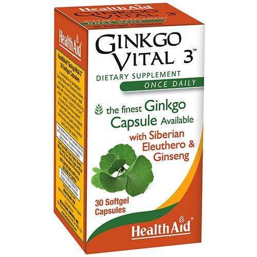 HealthAid Ginko Vital 3 Capsules Pack of 30 - welzo