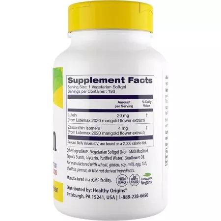 Origini sănătoase Lutein 20mg 180 Veggie Softgels